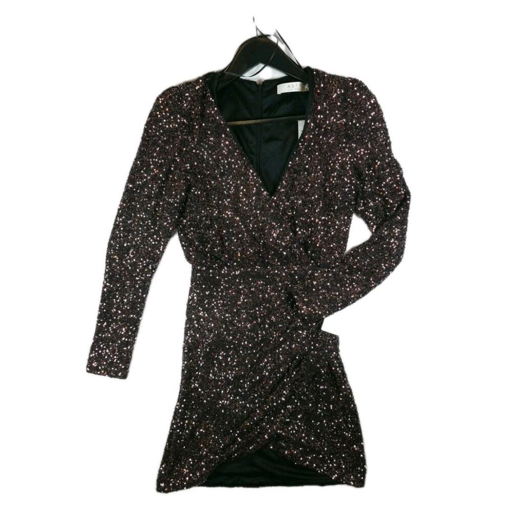 NWT ASTR The Label Womens Rose Sequin Bodycon Mini Dress Size XS